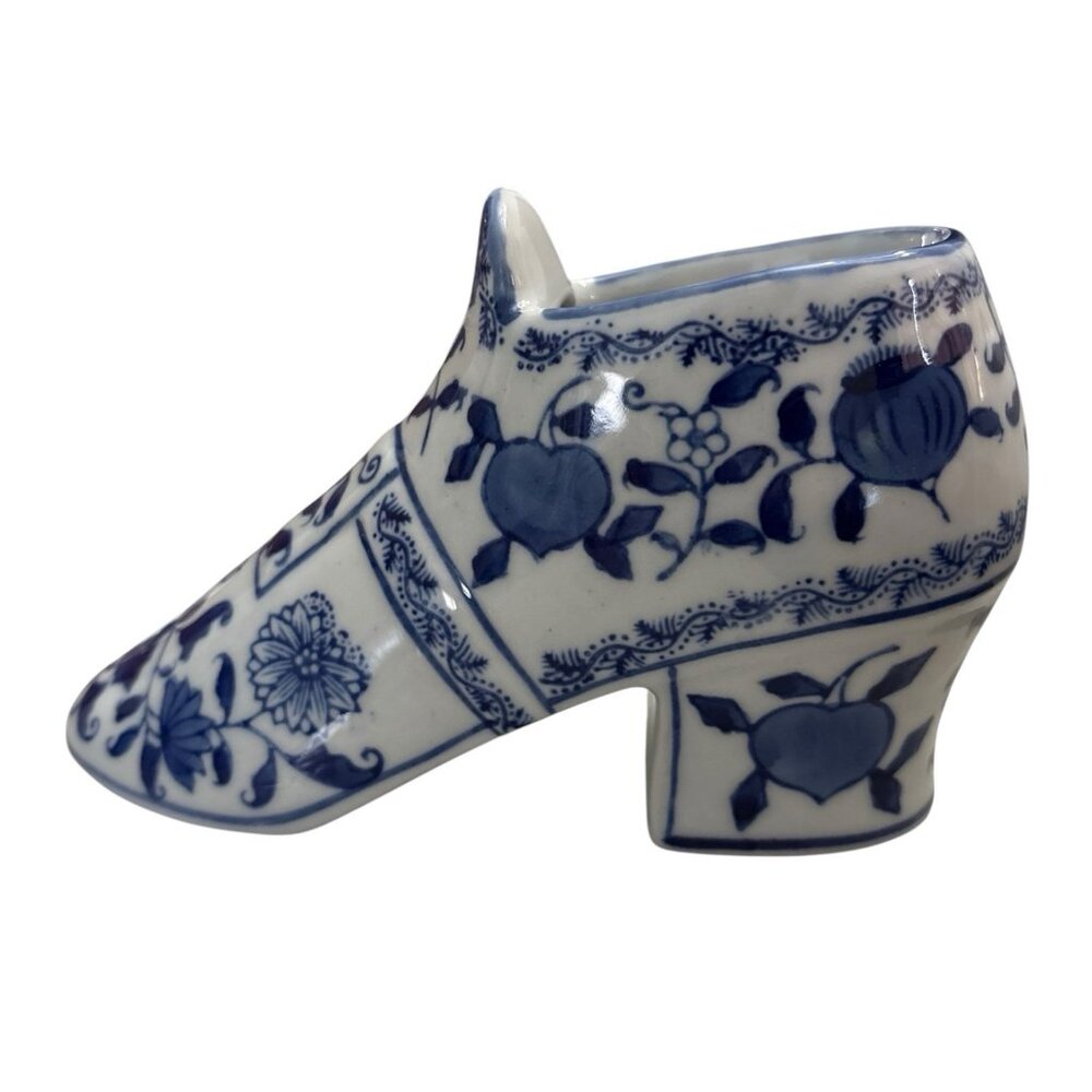 Baum Bros Formalities High Heel Blue White Decorative Ceramic Succulent Shoe